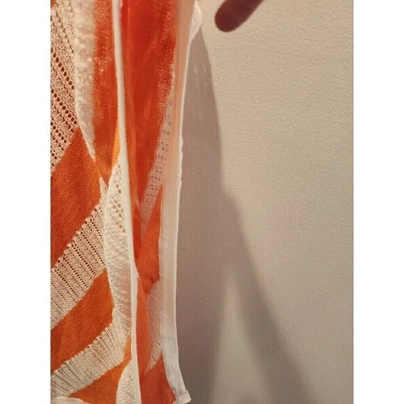 Chico's Womens Poncho One Size Coral & White Striped, V Neck Perfect For Fall - Picture 3 of 7